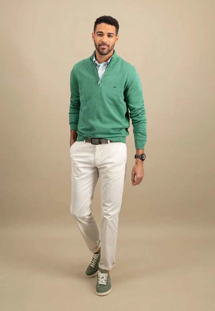 Superfine 1/4 Zip Cotton Knit Jade-Fynch-Hatton UK