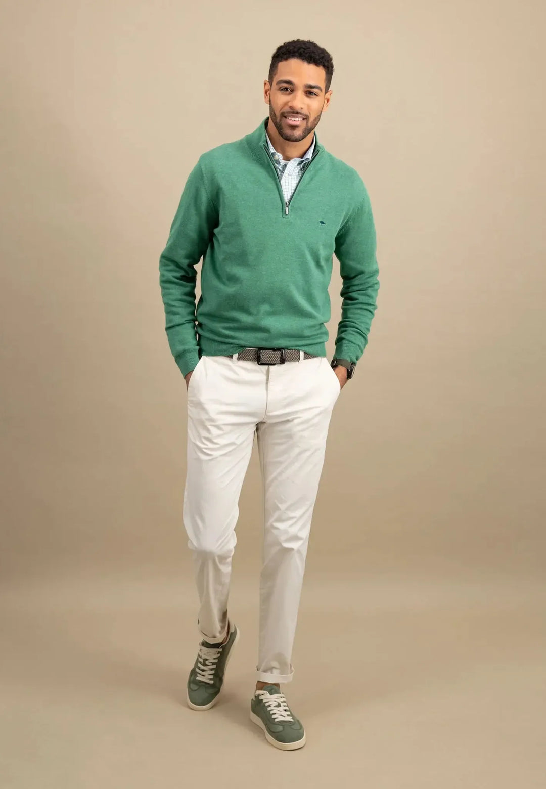 Superfine 1/4 Zip Cotton Knit Jade-Fynch-Hatton UK