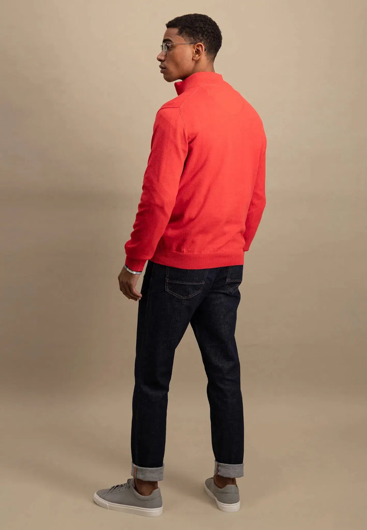 Superfine 1/4 Zip Cotton Knit Poppy Red-Fynch-Hatton UK