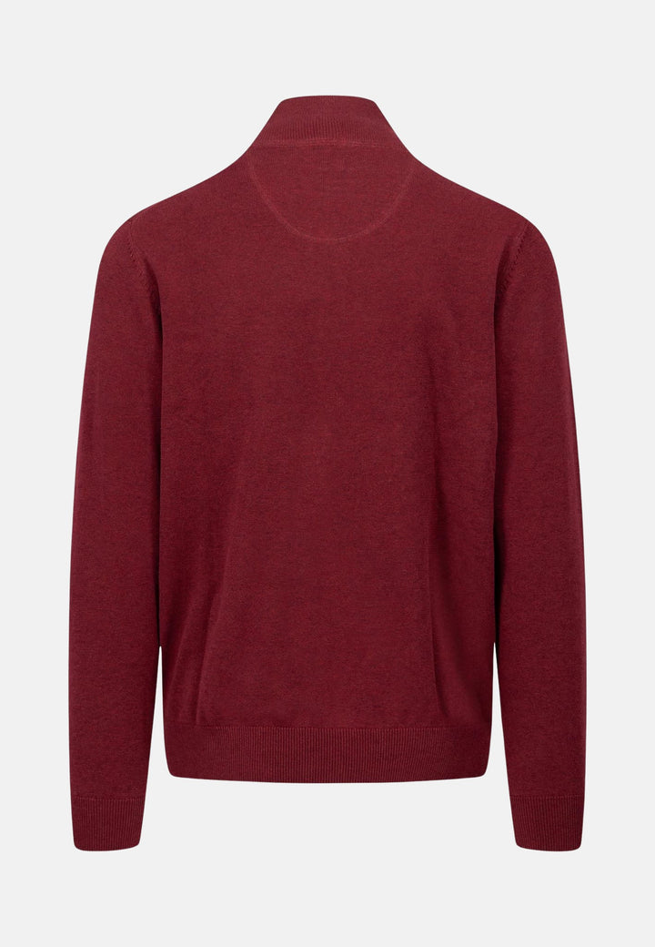 Superfine 1/4 Zip Cotton Knit Ruby Red-Fynch-Hatton UK