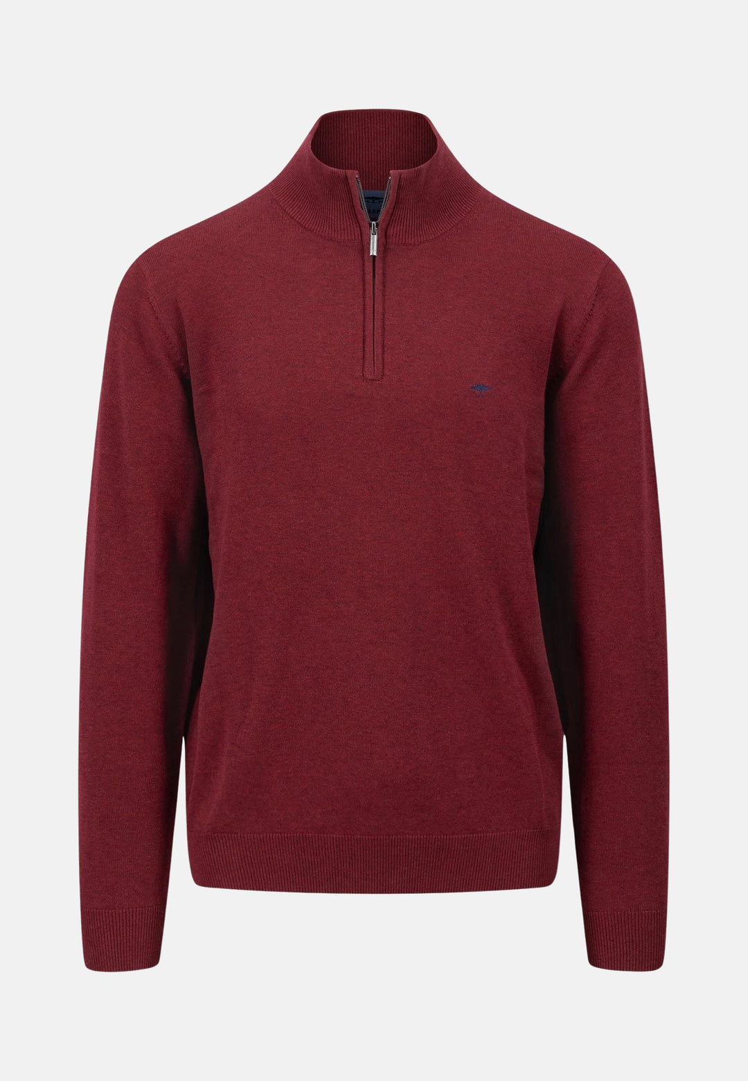 Superfine 1/4 Zip Cotton Knit Ruby Red-Fynch-Hatton UK