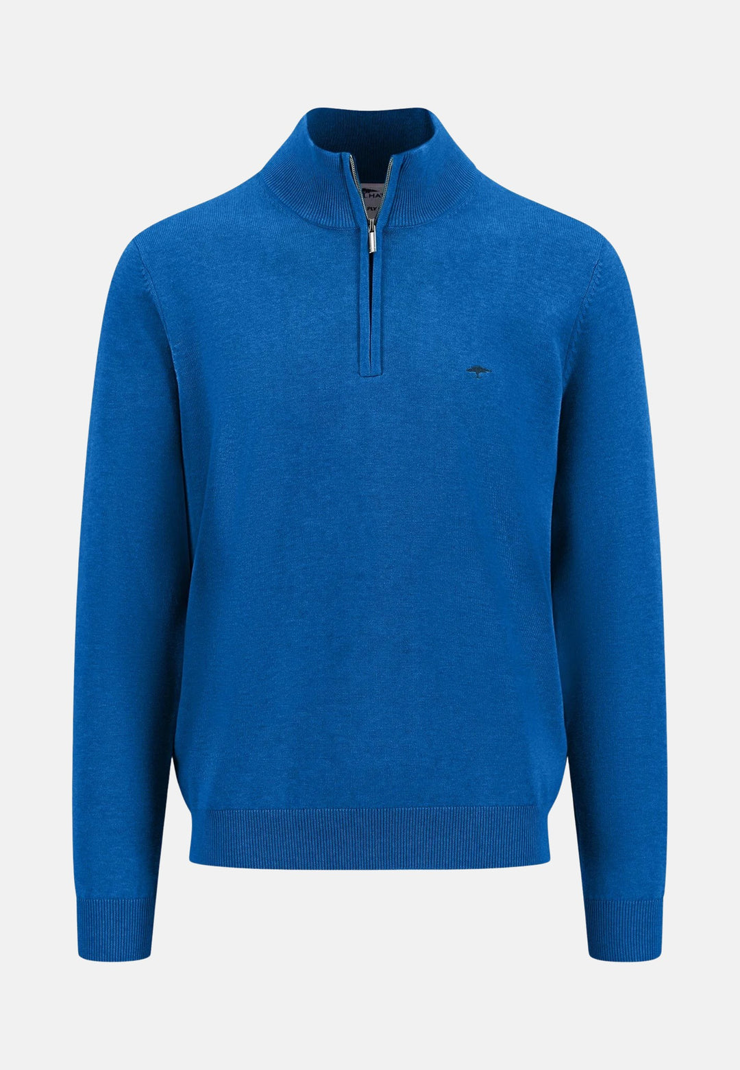 Superfine 1/4 Zip Cotton Knit Strong Blue-Fynch-Hatton UK