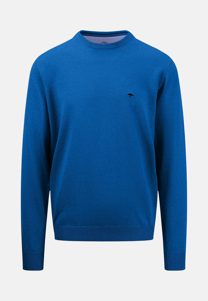 Superfine Cotton Crewneck Knit Strong Blue-Fynch-Hatton UK