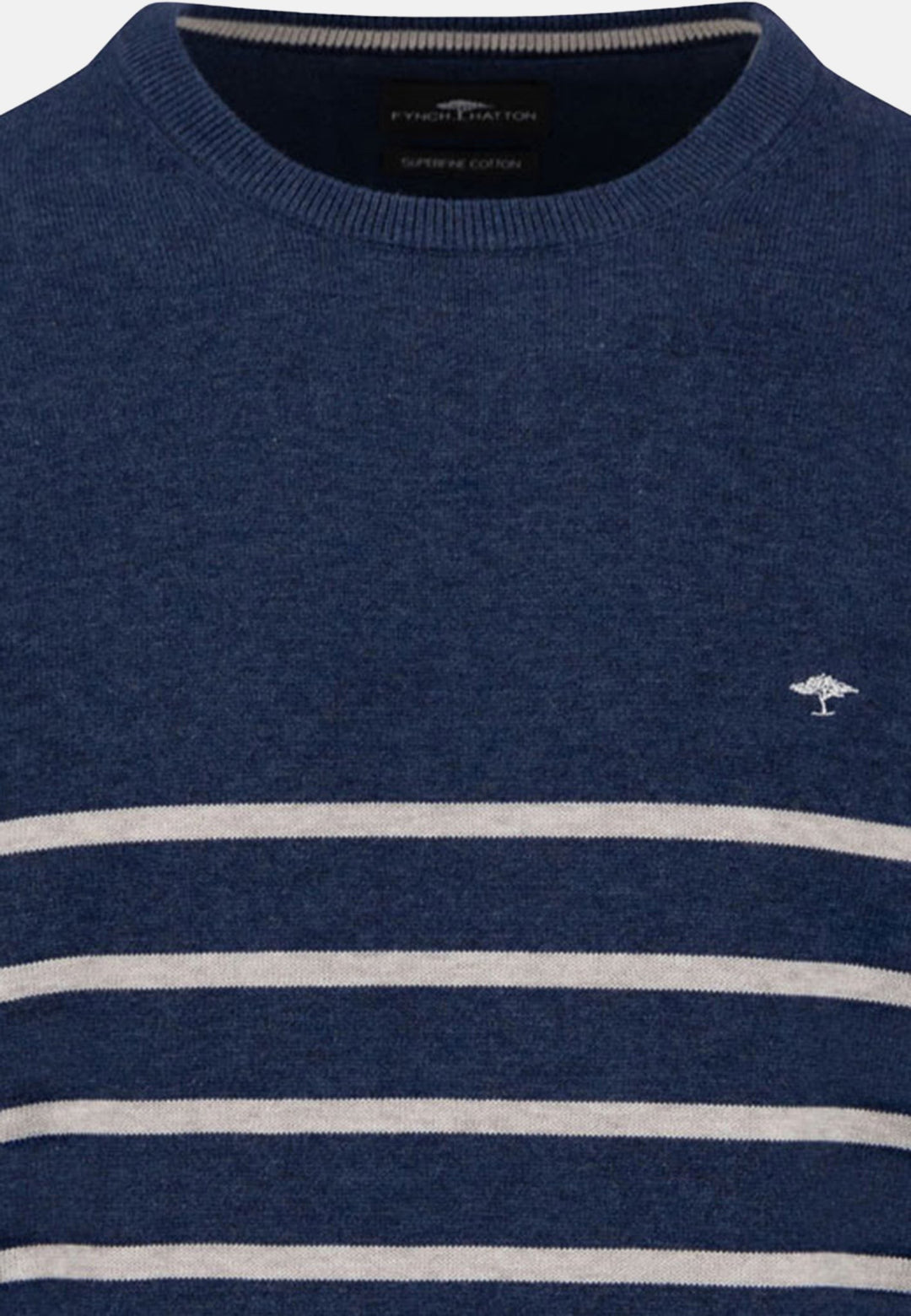 Superfine Striped Cotton Crewneck Knit Night-Fynch-Hatton UK