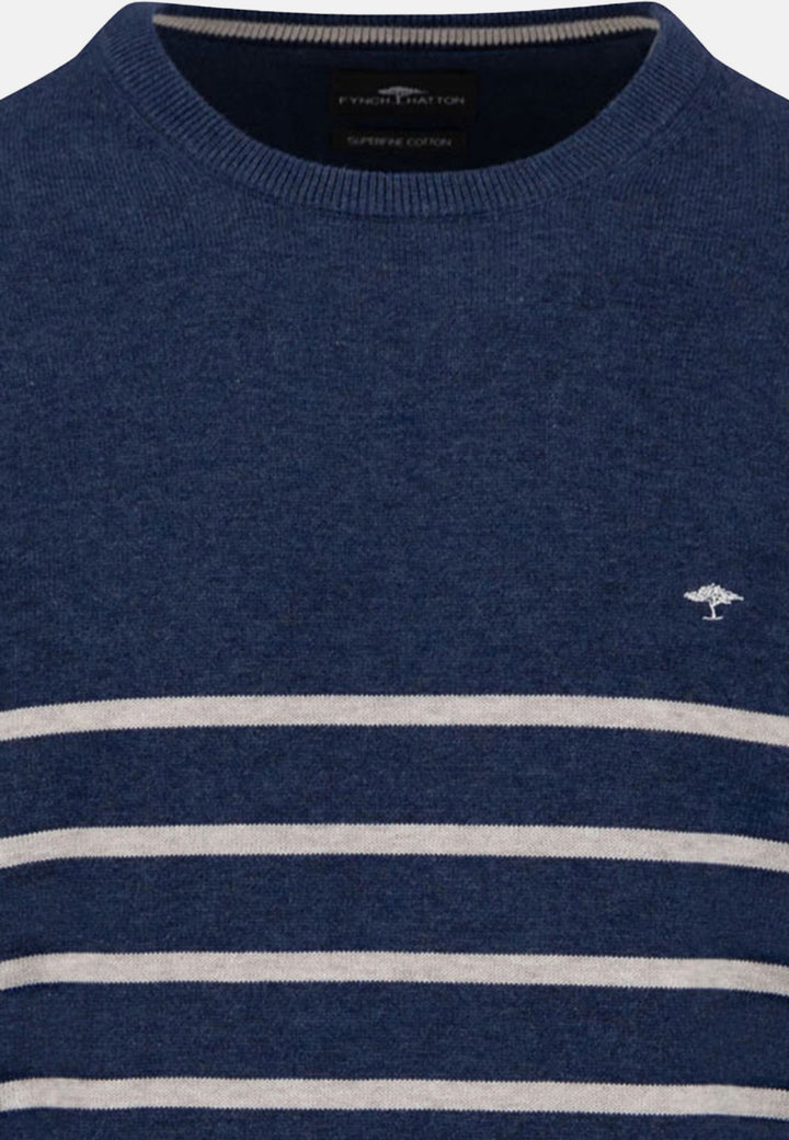 Superfine Striped Cotton Crewneck Knit Night-Fynch-Hatton UK