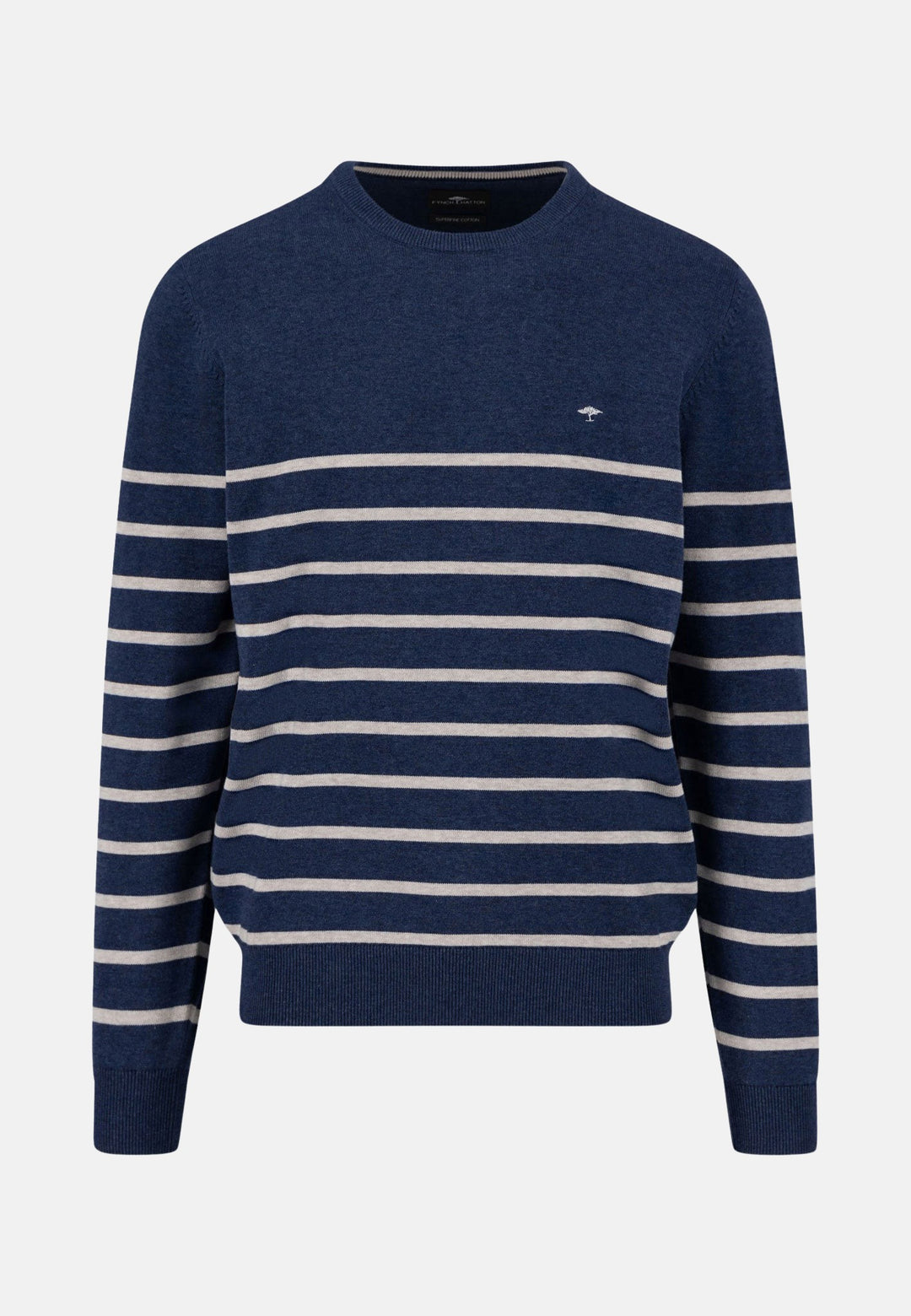 Superfine Striped Cotton Crewneck Knit Night-Fynch-Hatton UK