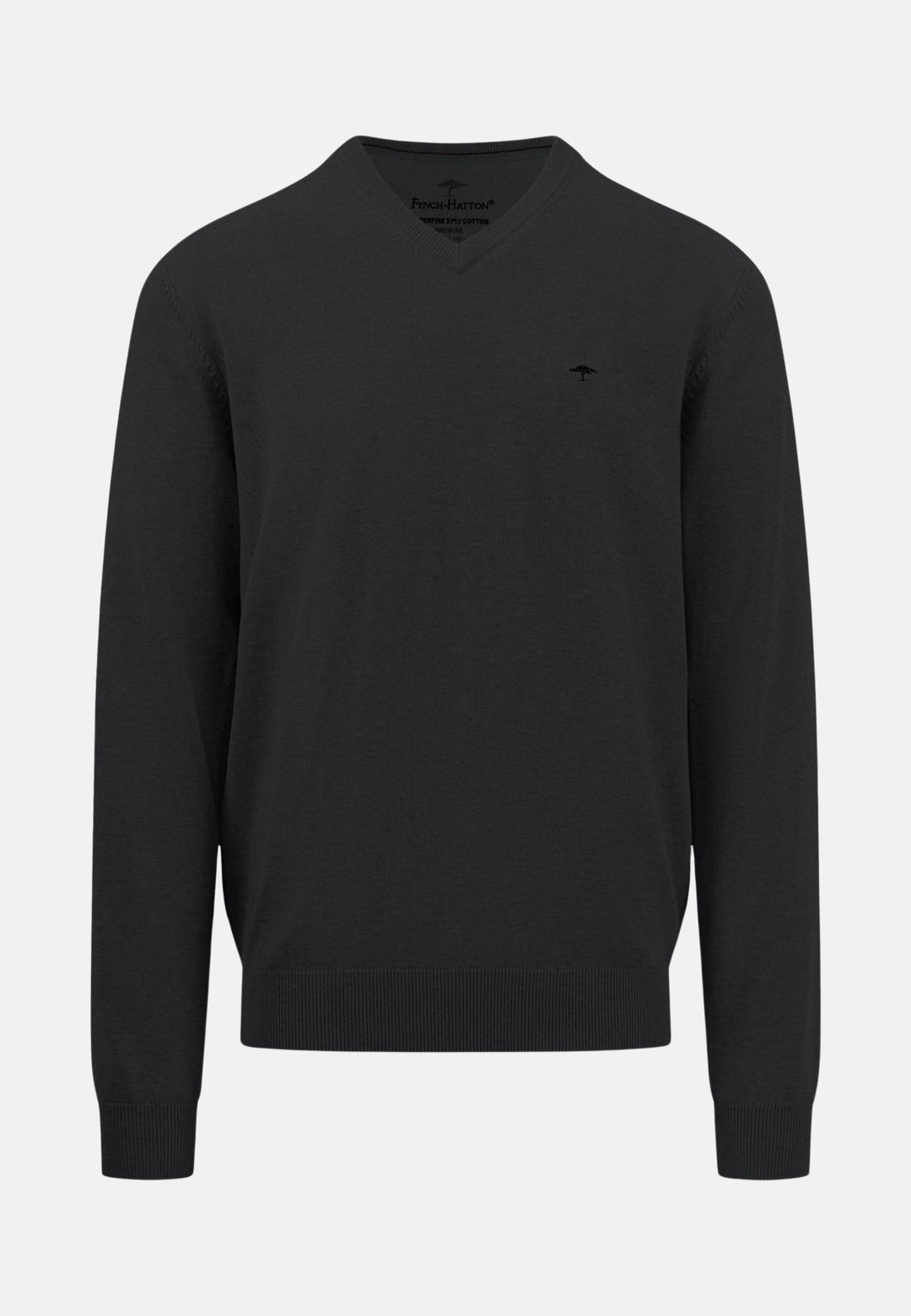 Superfine V-Neck Cotton Knit Black-Fynch-Hatton UK