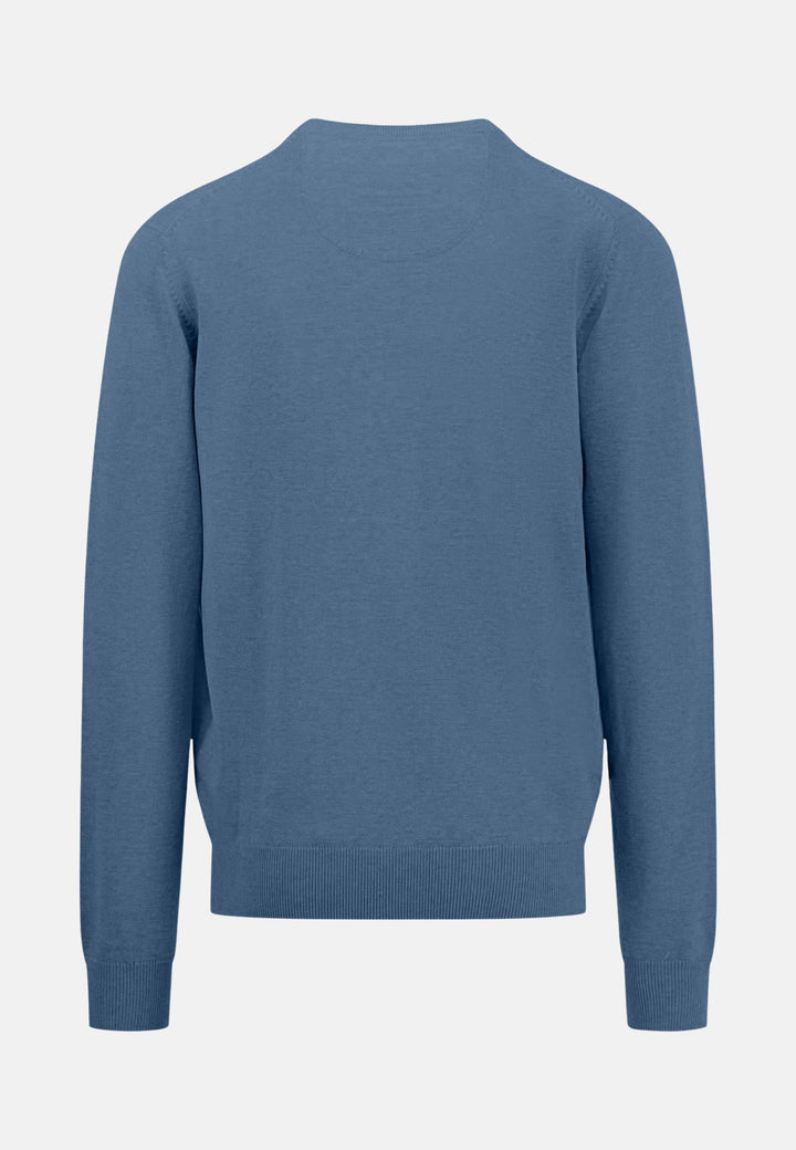 Superfine V-Neck Cotton Knit Cloud Blue-Fynch-Hatton UK