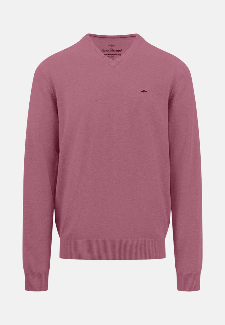 Superfine V-Neck Cotton Knit Pale Blush-Fynch-Hatton UK