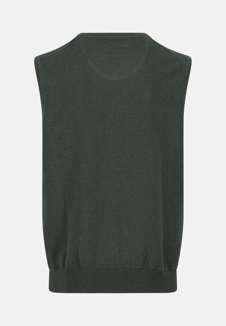 Superfine V-Neck Cotton Knit Vest Dark Ivy-Fynch-Hatton UK