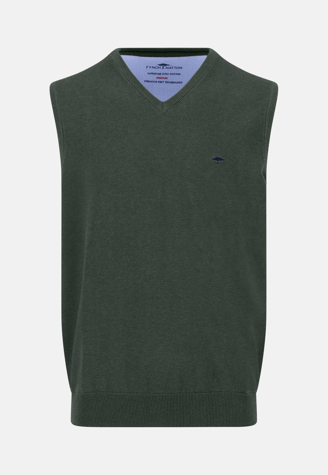 Superfine V-Neck Cotton Knit Vest Dark Ivy-Fynch-Hatton UK