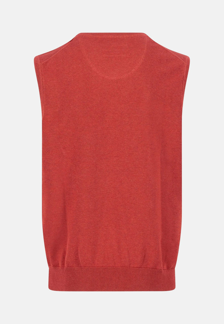 Superfine V-Neck Cotton Knit Vest Garnet Red-Fynch-Hatton UK