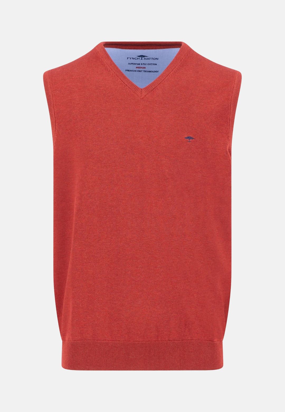 Superfine V-Neck Cotton Knit Vest Garnet Red-Fynch-Hatton UK
