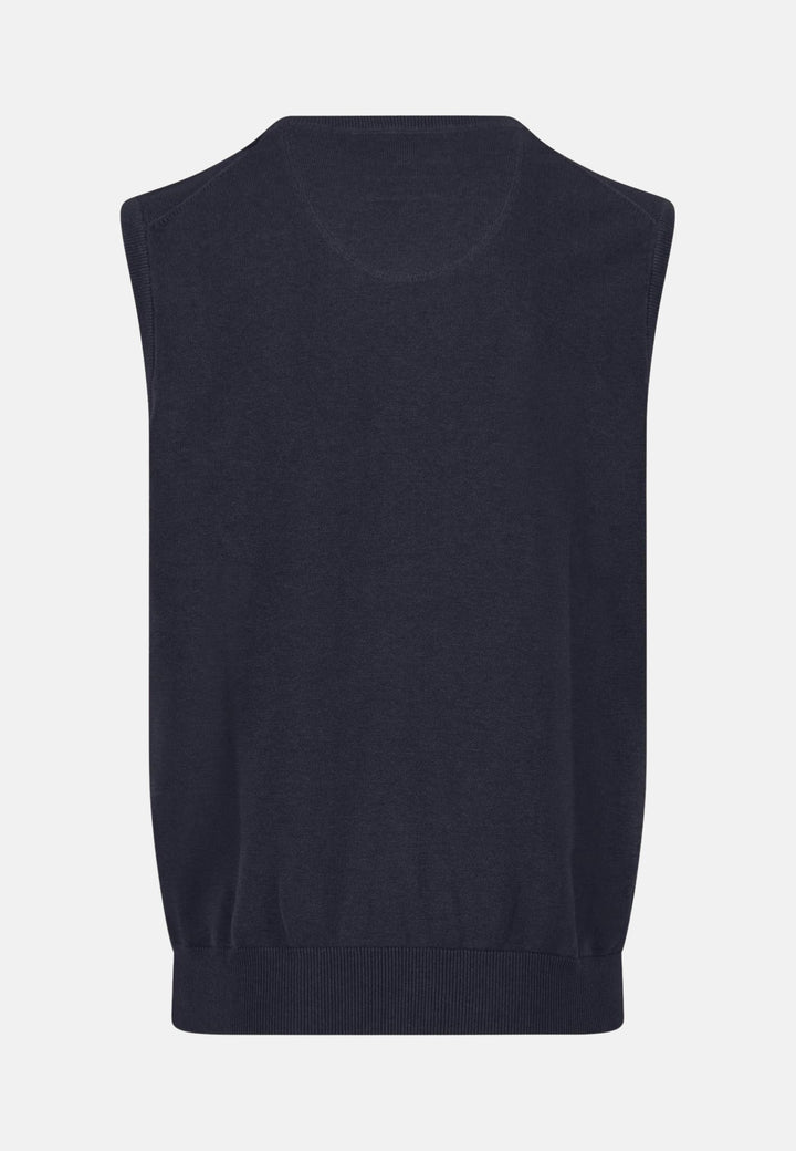 Superfine V-Neck Cotton Knit Vest Navy-Fynch-Hatton UK