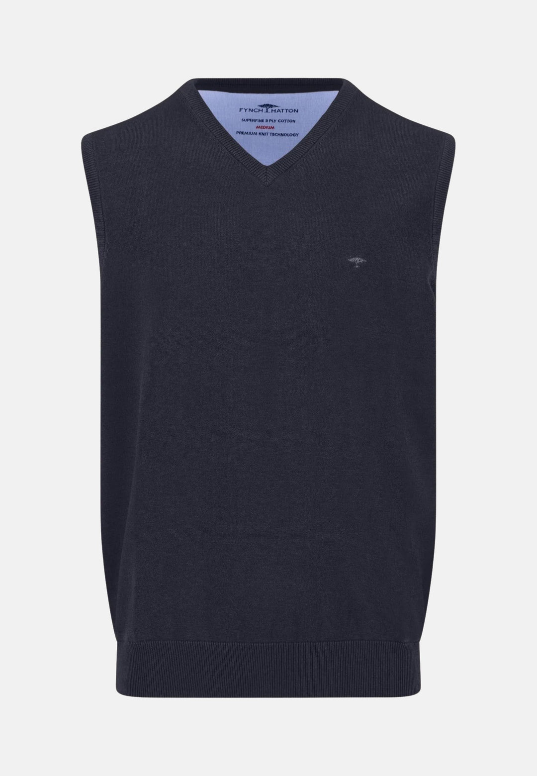 Superfine V-Neck Cotton Knit Vest Navy-Fynch-Hatton UK