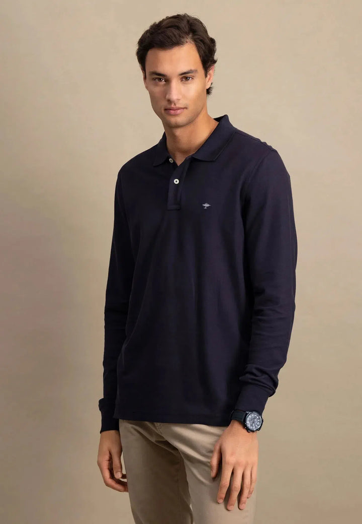 Supima Cotton LS Polo Shirt Navy-Fynch-Hatton UK