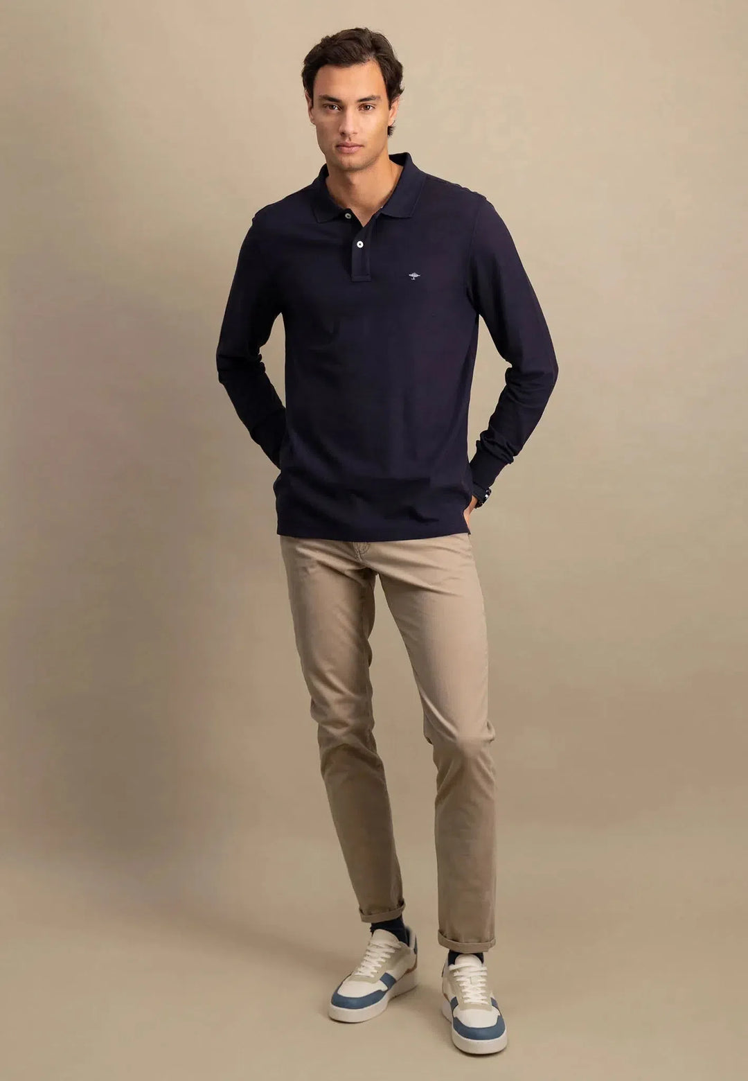 Supima Cotton LS Polo Shirt Navy-Fynch-Hatton UK