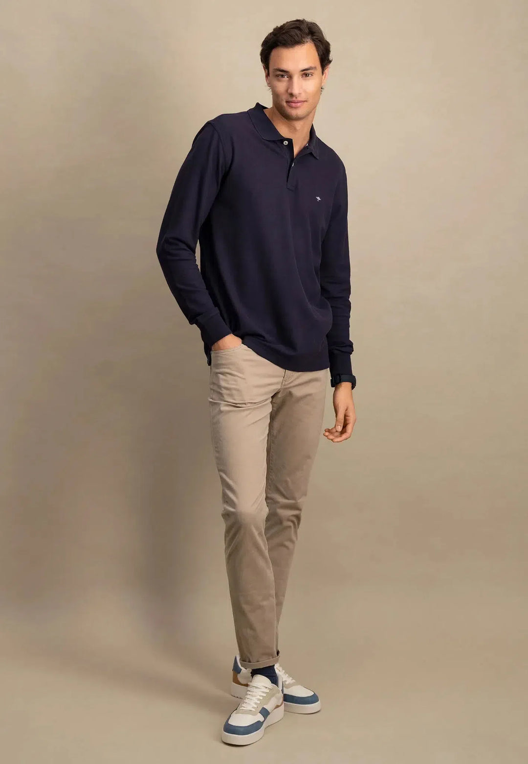 Supima Cotton LS Polo Shirt Navy-Fynch-Hatton UK