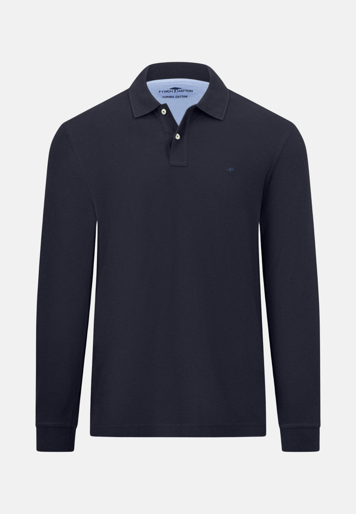 Supima Cotton LS Polo Shirt Navy-Fynch-Hatton UK