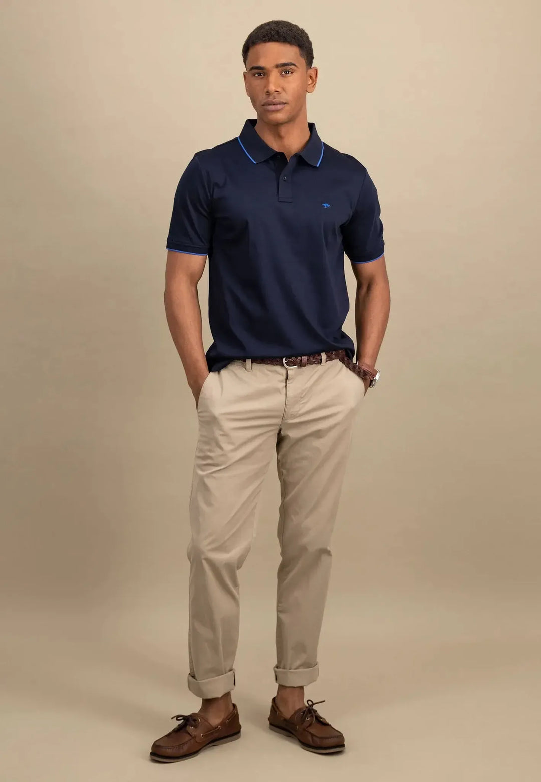 Tipped Cotton Polo Shirt Navy-Fynch-Hatton UK