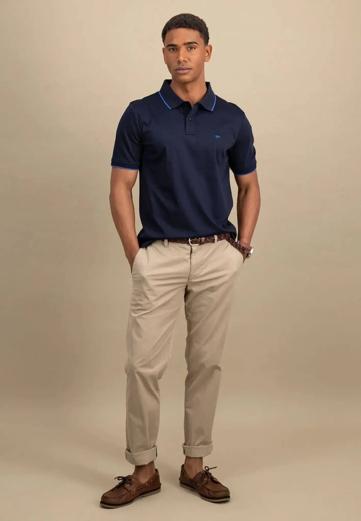 Tipped Cotton Polo Shirt Navy-Fynch-Hatton UK