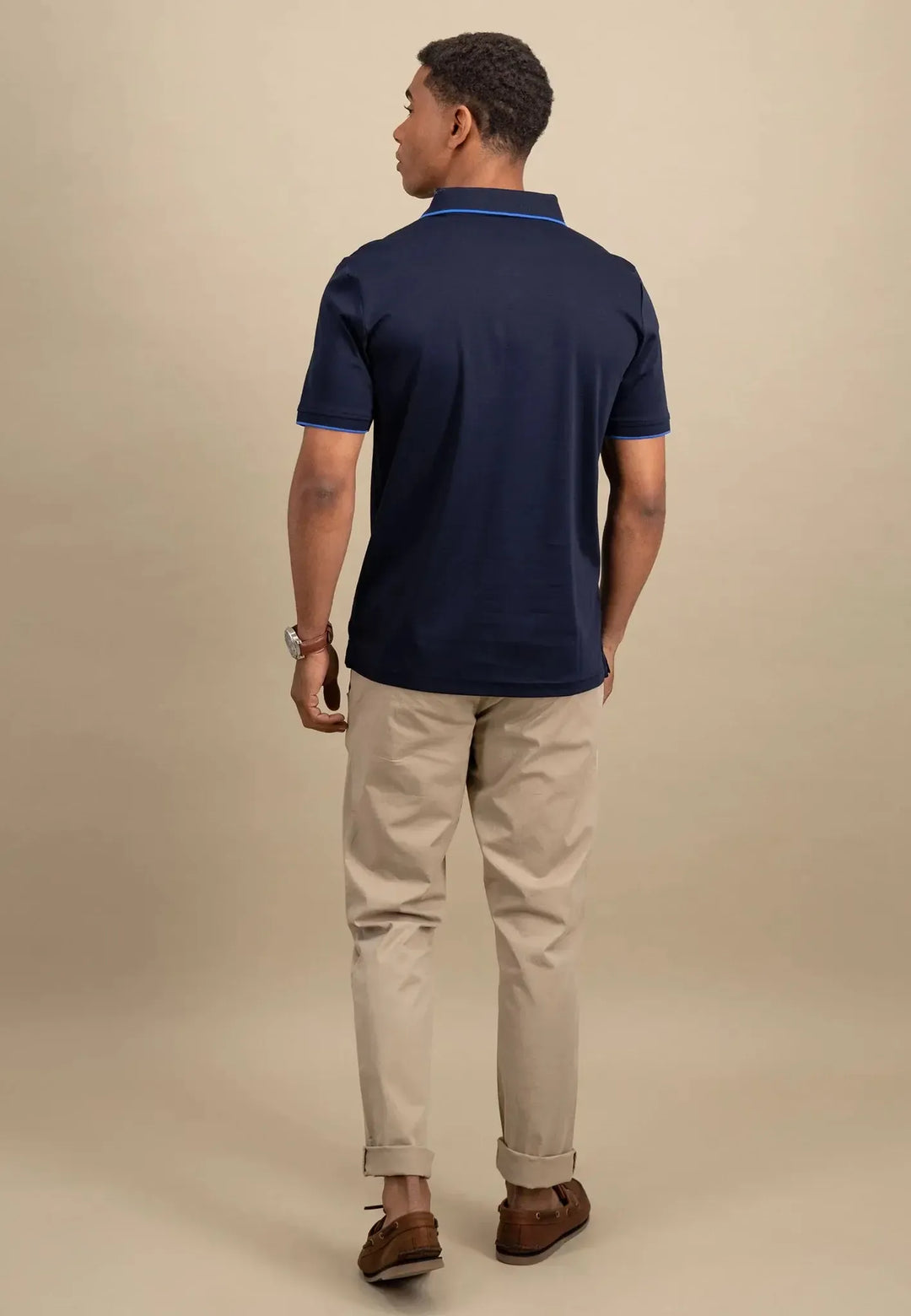 Tipped Cotton Polo Shirt Navy-Fynch-Hatton UK