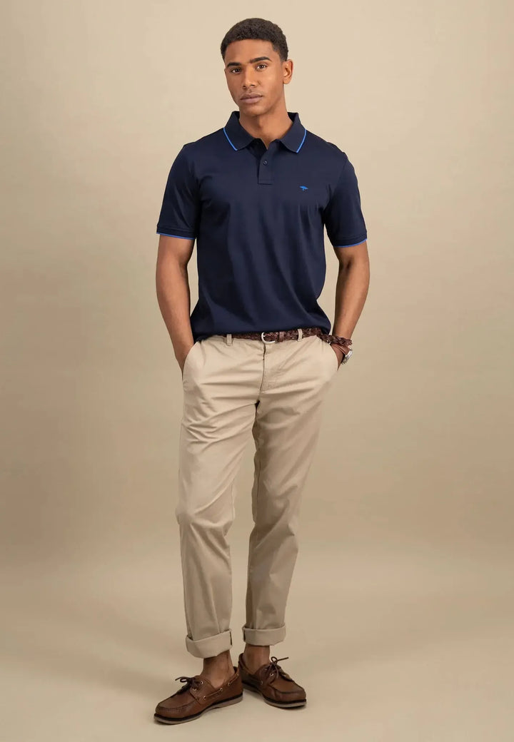 Tipped Cotton Polo Shirt Navy-Fynch-Hatton UK