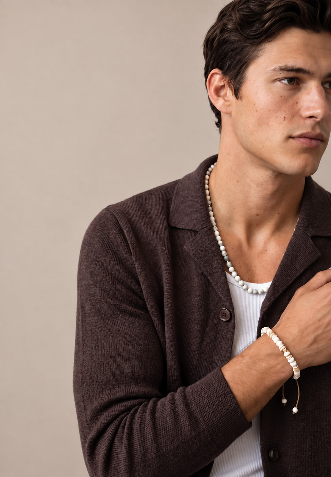 Shawl Collar Cotton Cashmere Cardigan Soil