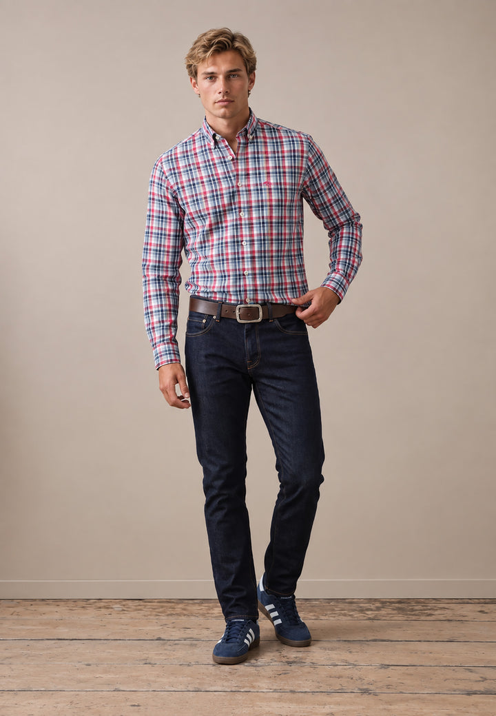 Multicolor Check Button Down Shirt Grape