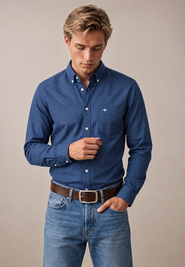 Minimal Print Button Down Shirt Ink Blue
