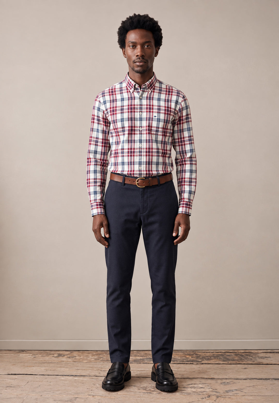Colorful Twill Check Button Down Shirt Grape