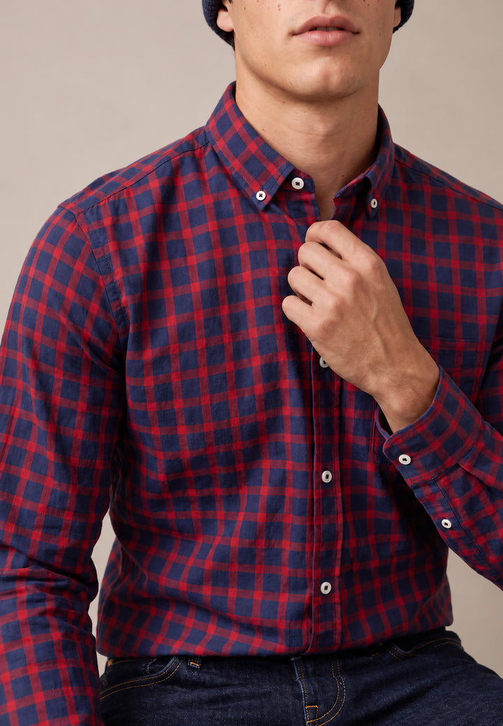 Two-Tone Check Button Down Shirt Brick