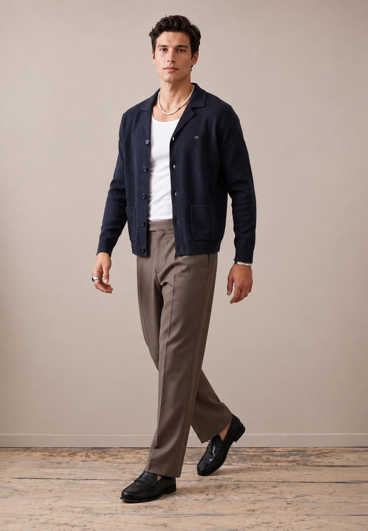 Shawl Collar Cotton Cashmere Cardigan Navy