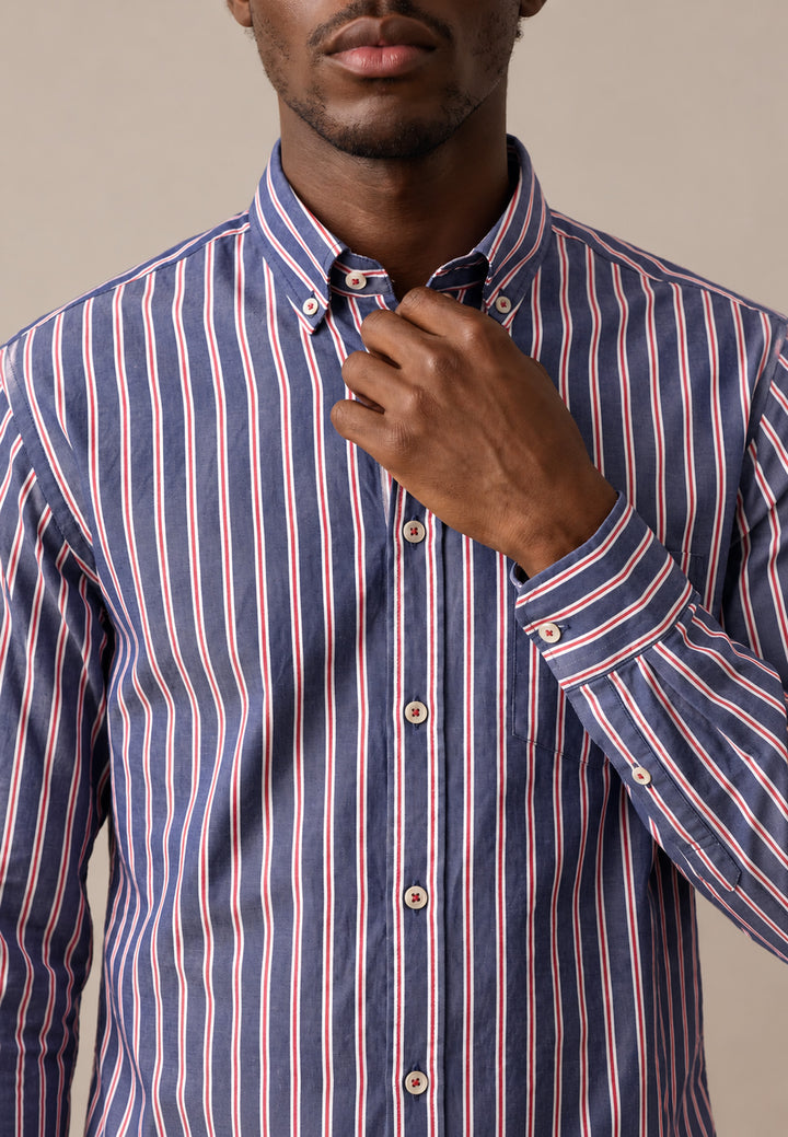 Striped Twill Button Down Shirt Grape
