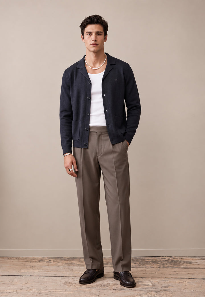 Shawl Collar Cotton Cashmere Cardigan Navy