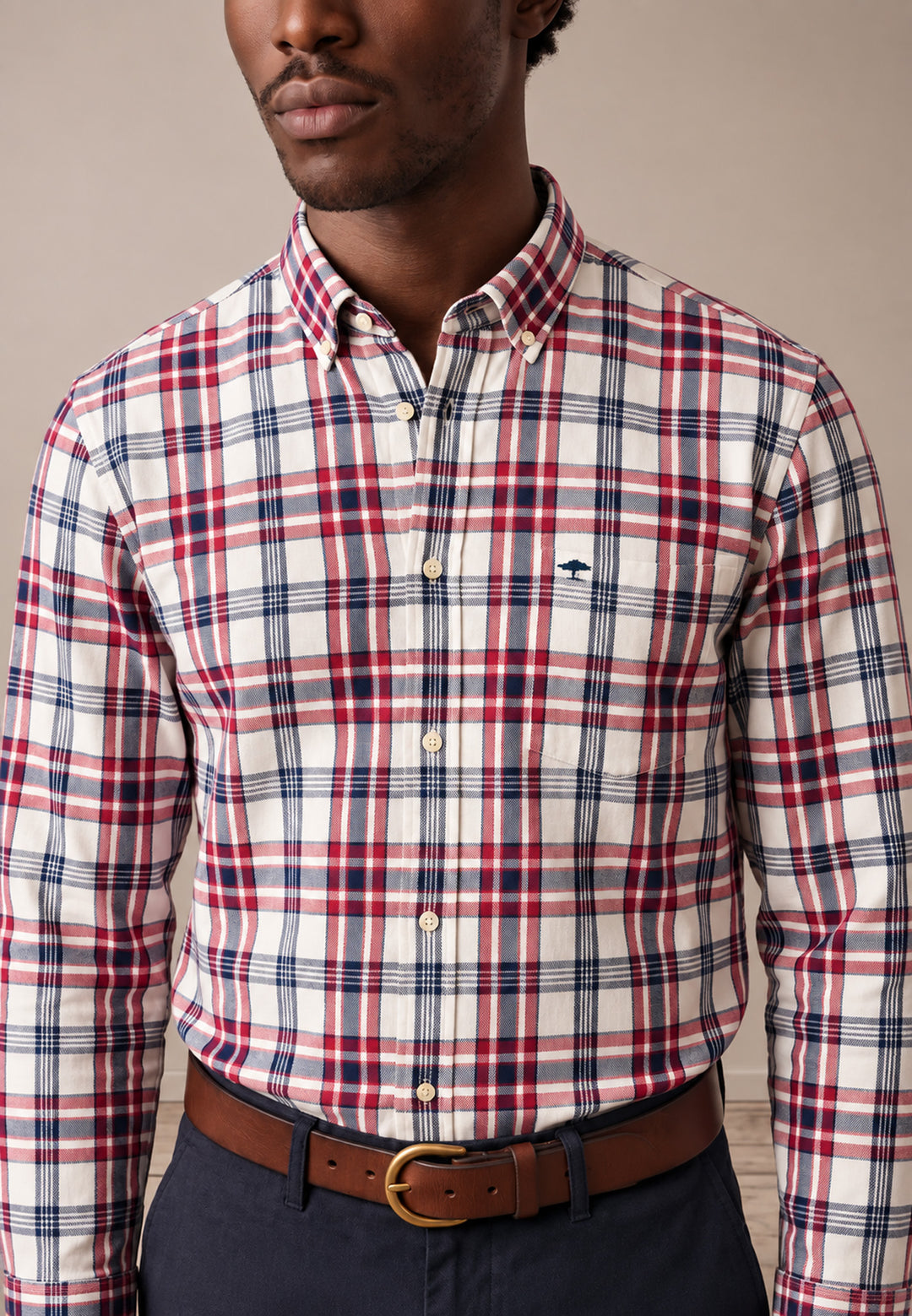 Colorful Twill Check Button Down Shirt Grape