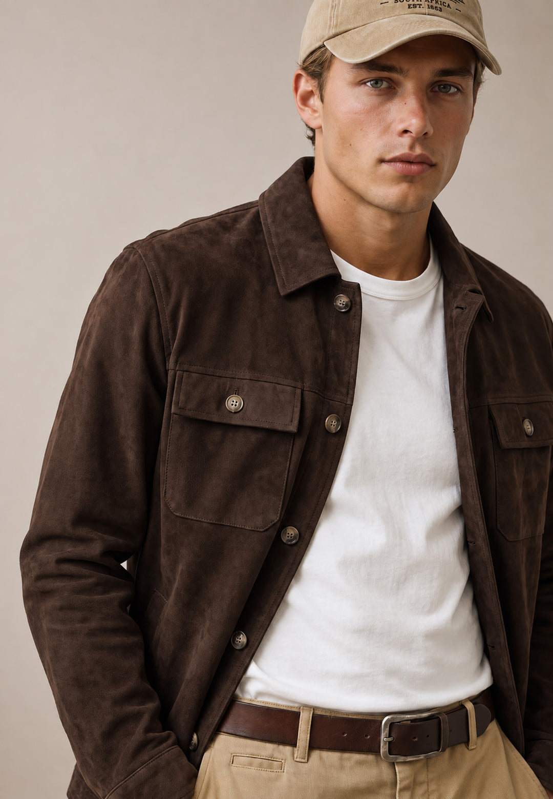 Light Padded Suede Leather Overshirt Soil