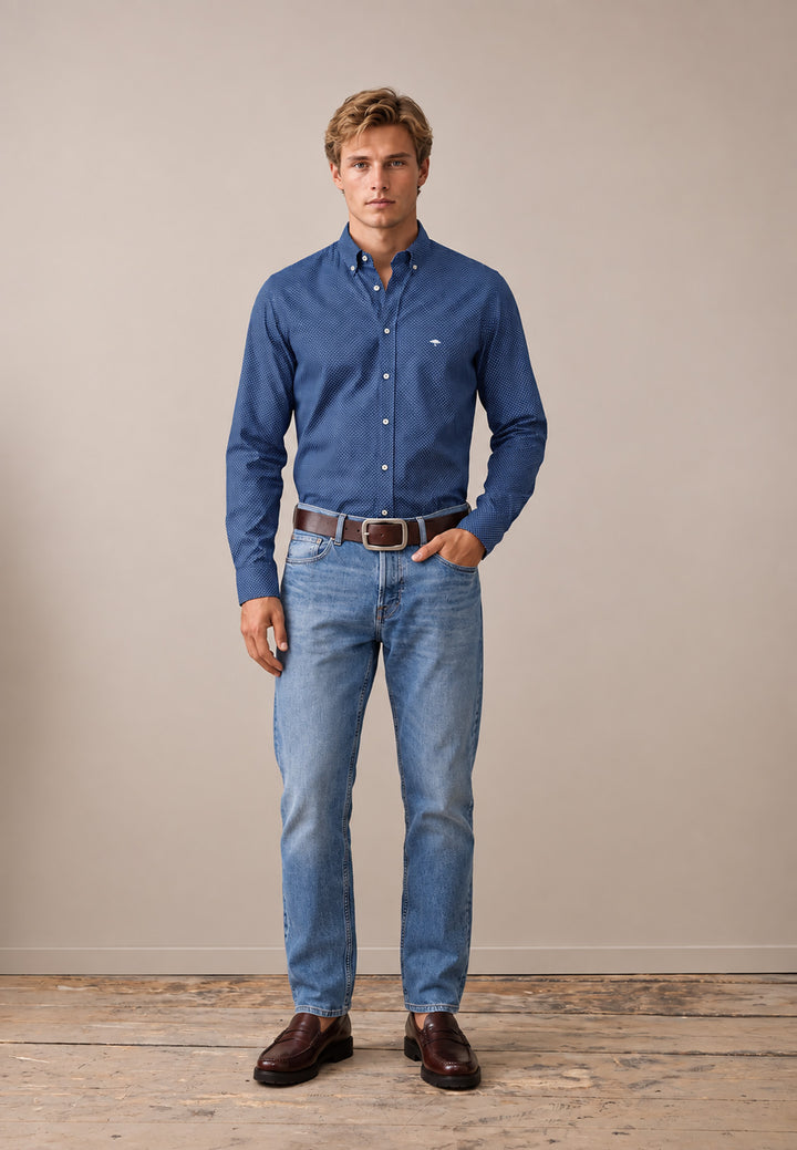 Minimal Print Button Down Shirt Ink Blue