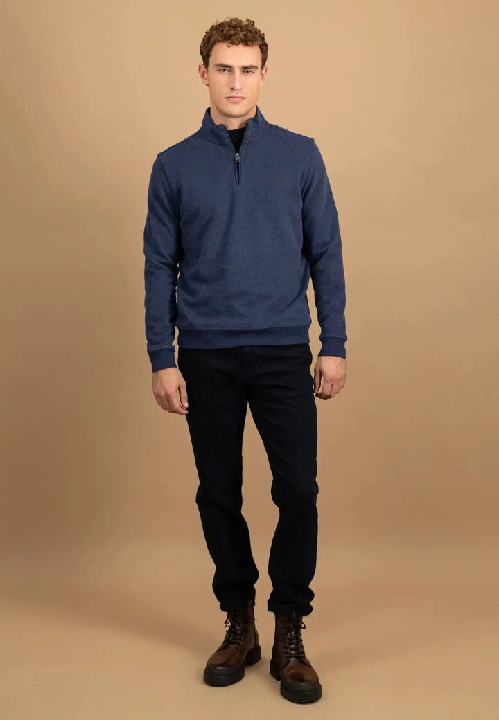 fynch-hatton-1/4 Zip Stand Collar Cotton Sweat Midnight