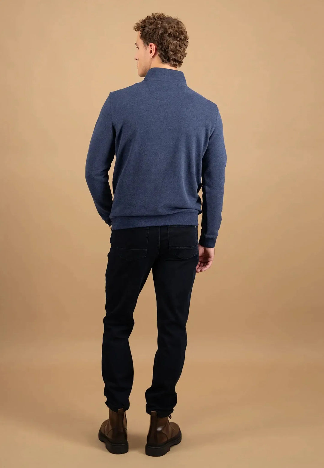 fynch-hatton-1/4 Zip Stand Collar Cotton Sweat Midnight