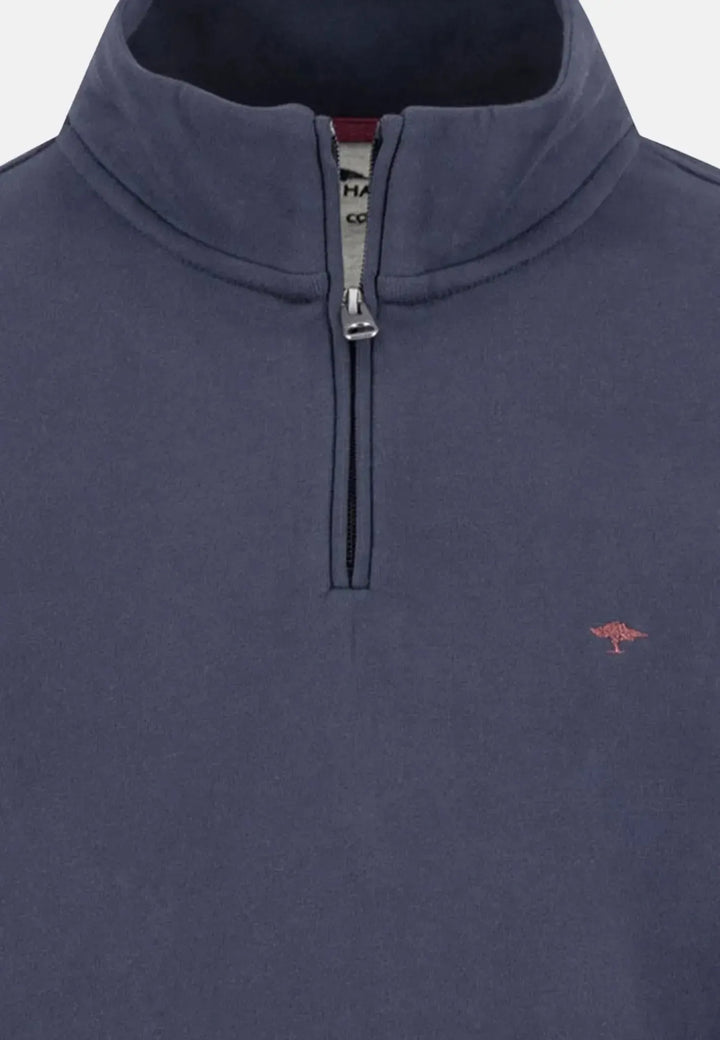 fynch-hatton-1/4 Zip Stand Collar Cotton Sweat Navy