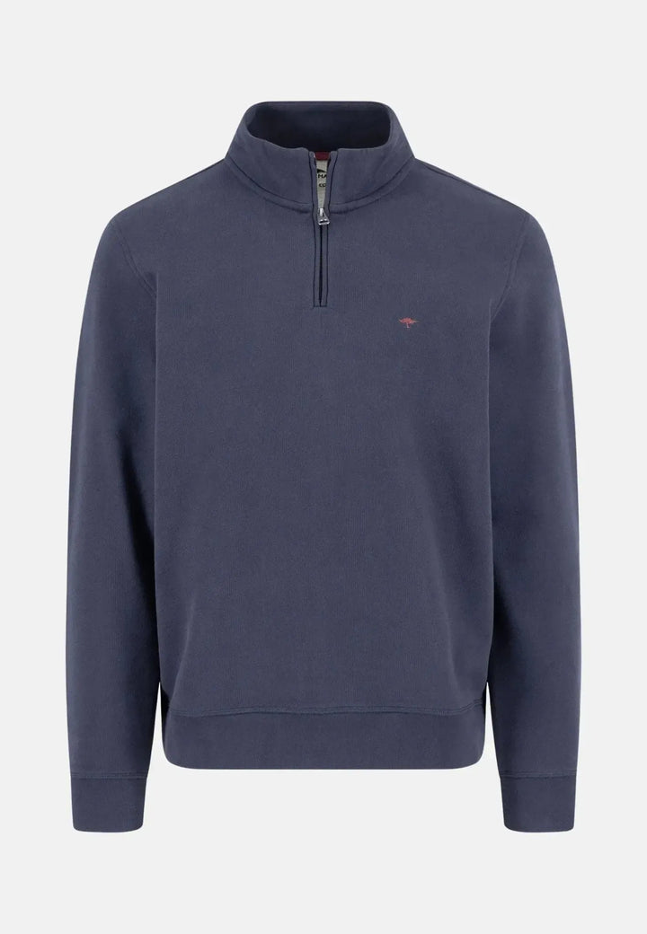 fynch-hatton-1/4 Zip Stand Collar Cotton Sweat Navy