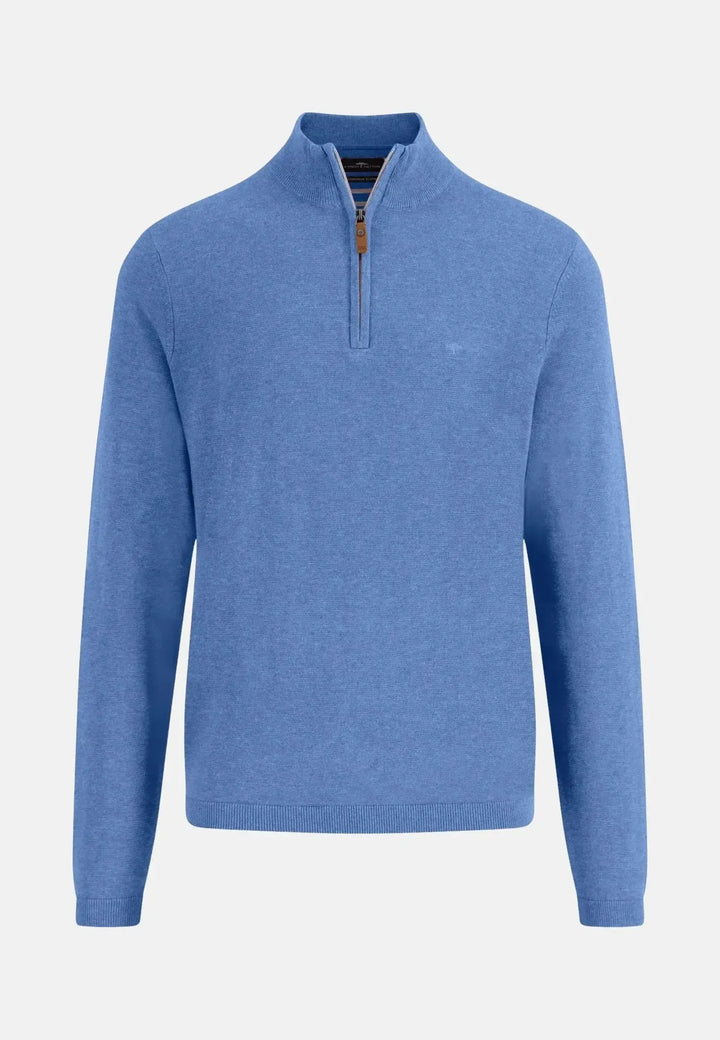 fynch-hatton-Air Cotton 1/4 Zip Knit Crystal Blue