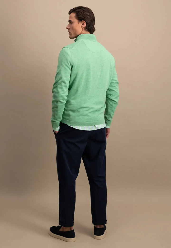 fynch-hatton-Air Cotton 1/4 Zip Knit Turf Green