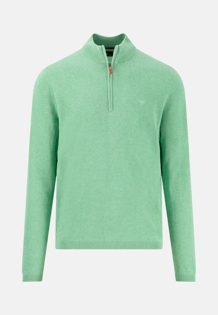 fynch-hatton-Air Cotton 1/4 Zip Knit Turf Green