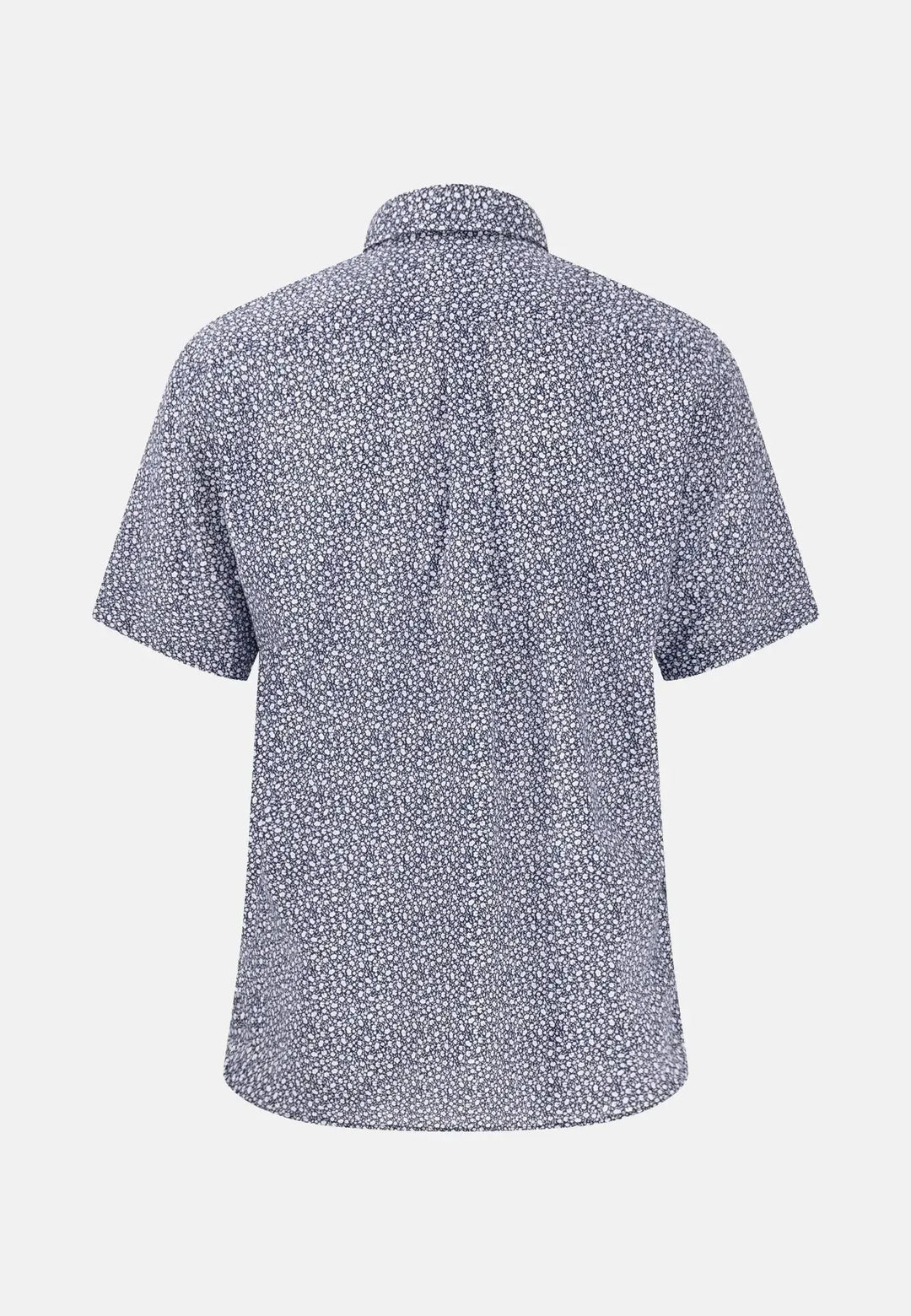 fynch-hatton-Allover Pattern Linen Short Sleeved Shirt Navy
