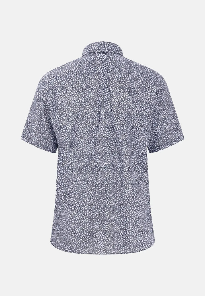fynch-hatton-Allover Pattern Linen Short Sleeved Shirt Navy