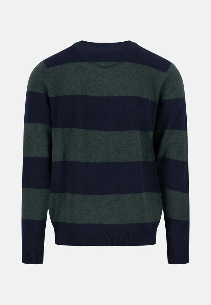 fynch-hatton-Block Stripe Merino Wool Cashmere Crewneck Knit Navy