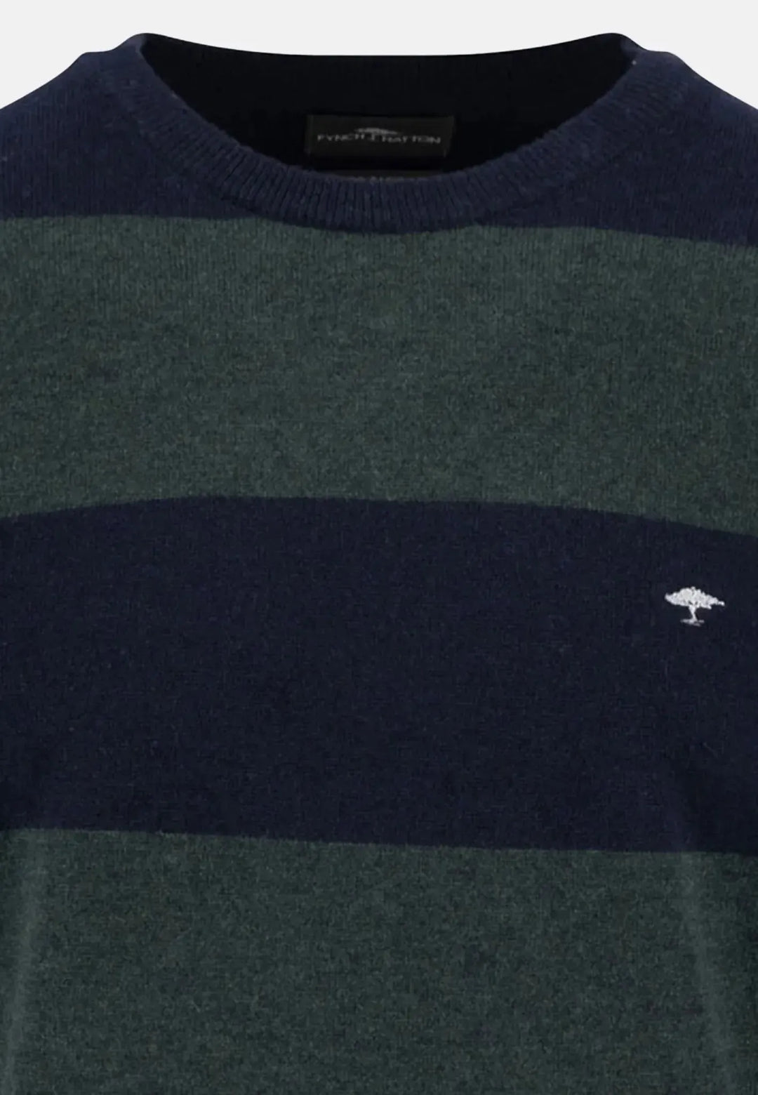 fynch-hatton-Block Stripe Merino Wool Cashmere Crewneck Knit Navy
