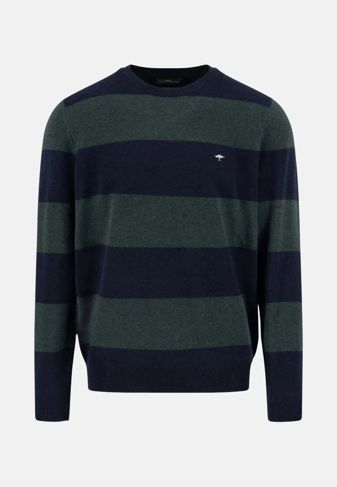 fynch-hatton-Block Stripe Merino Wool Cashmere Crewneck Knit Navy